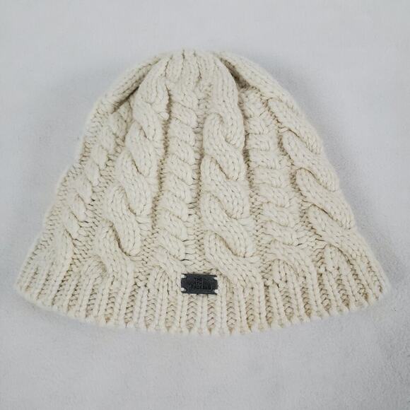 The North Face Cable Knit Fleece Lined Winter Beanie Cream OSFM - Picture 1 of 7